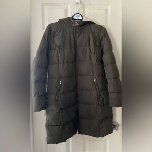 Women’s Ralph Lauren Down Hooded Dark Olive Green Long Puffer Jacket size M